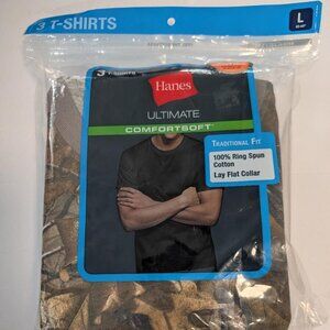 Hanes Men's Crew Ultimate T-Shirts Real Tree Print on One & 2 Grey, 3 Pk, Sz Lge